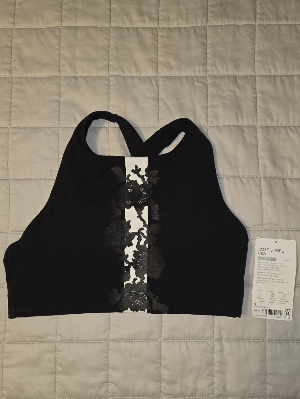 Athleta Rose Detail Stripe Bra - Black